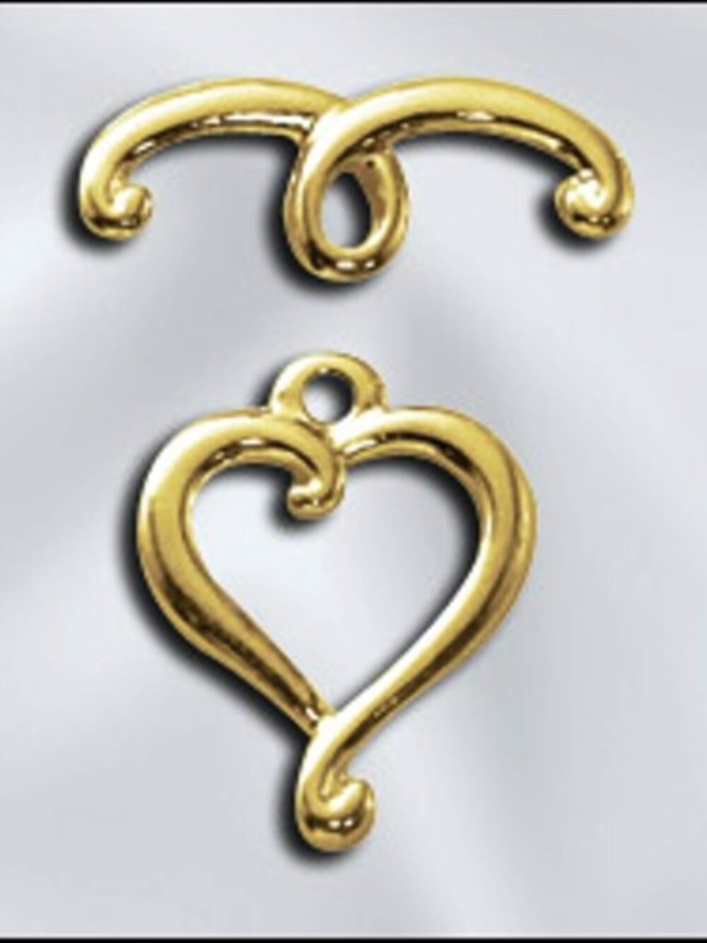 TWENTY (20) Beadsmith Bright Gold HEART-SHAPED TOGGLE CLASPS